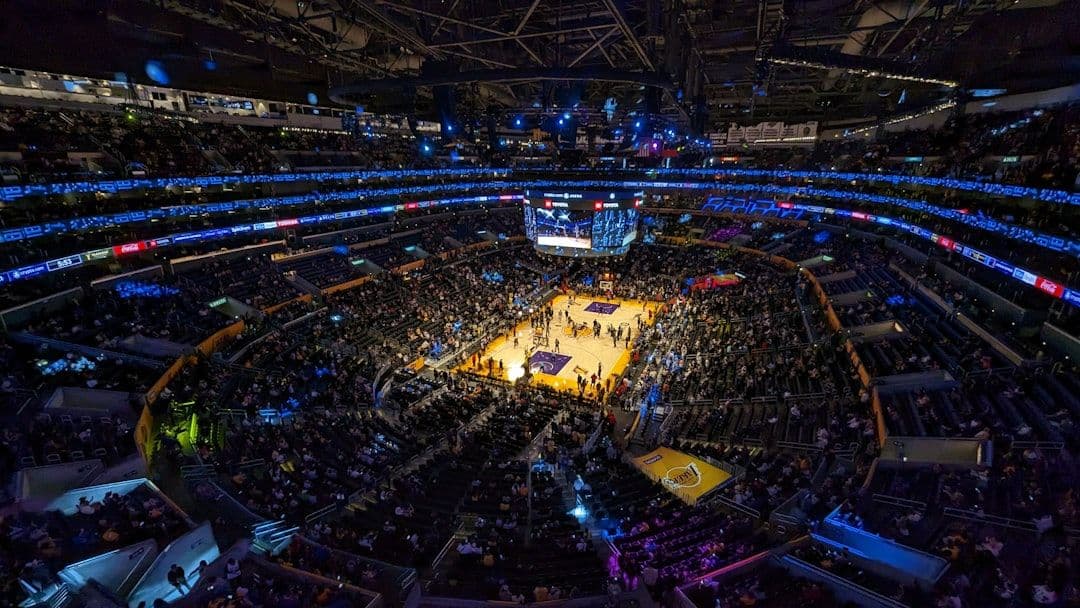 A view of a basketball court from above